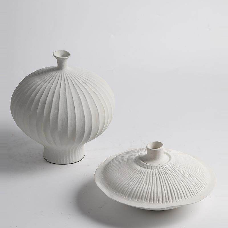 简约现代细口陶瓷花瓶样板间售楼处软装饰品白色花器餐桌玄关摆件