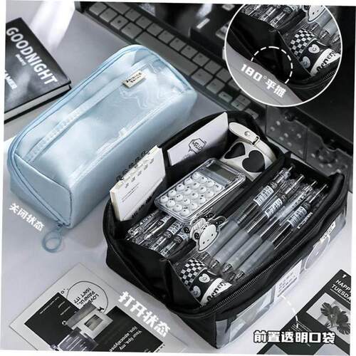 Large Capacity Pencil Case 3 Compartment Pouch Pen Bag Doub1