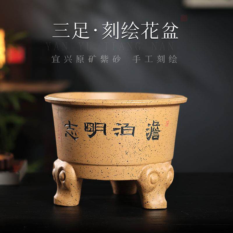 宜兴紫砂花盆大口径兰花君子兰金弹子老桩榕树老桩黄杨透气盆景盆