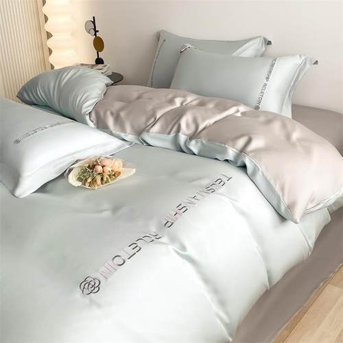 2025新款水洗真丝双拼刺绣小山茶花四件套三件套-芮雅系列