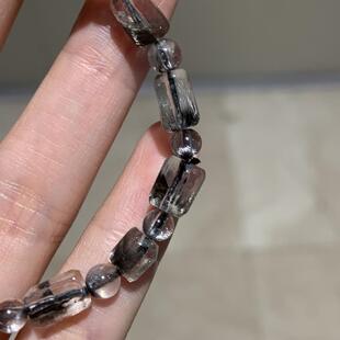 天然银钛晶糖块手链 男女款单圈水晶方糖手串珠链珠串5.5毫米左右