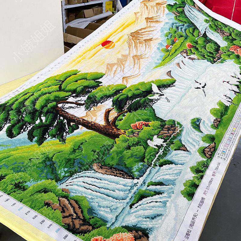 迎客松十字绣成品不带框纯手工出售已绣好2025新款客厅高端山水画
