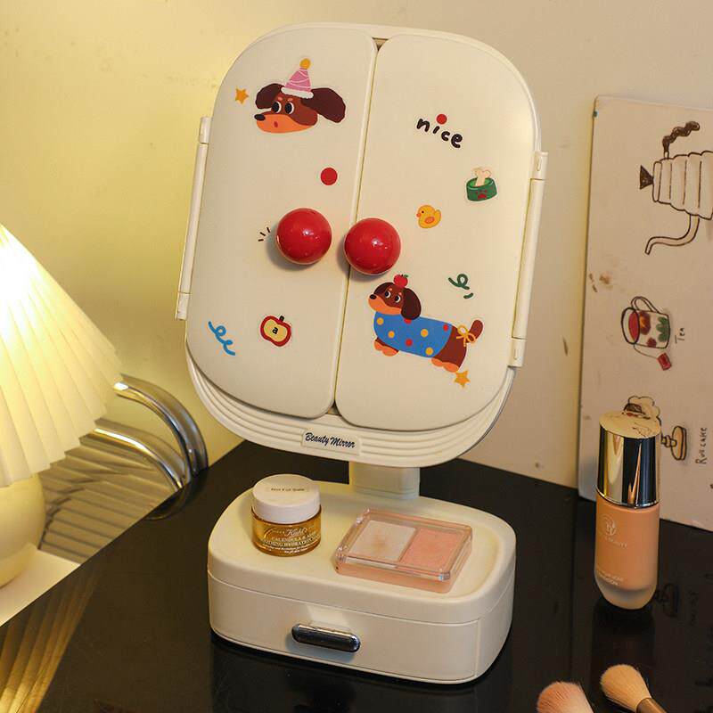 台式桌面化妆镜带灯女led化妆台生日礼物学生宿舍高级感折叠镜子