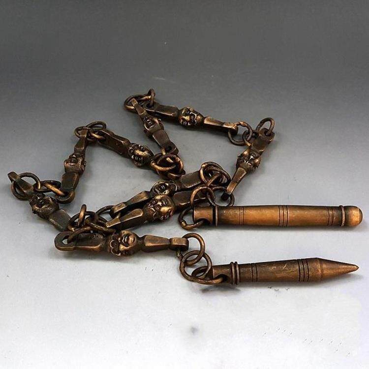仿古纯铜佛头九节鞭摆件武术鞭练功鞭古玩杂项铜器收藏工艺品装饰