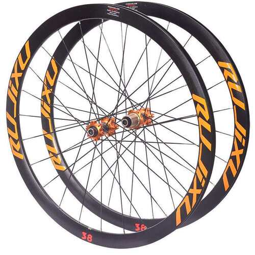 700c RUJIXU 120响框高38纯公路碟刹轮组碳纤维管花鼓六孔中心锁