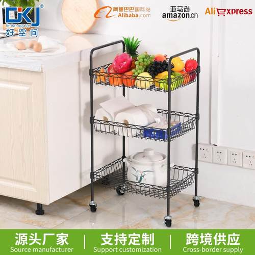 家用厨房调味料用品水果蔬菜带脚轮储物架卧室置地式可移动置物架