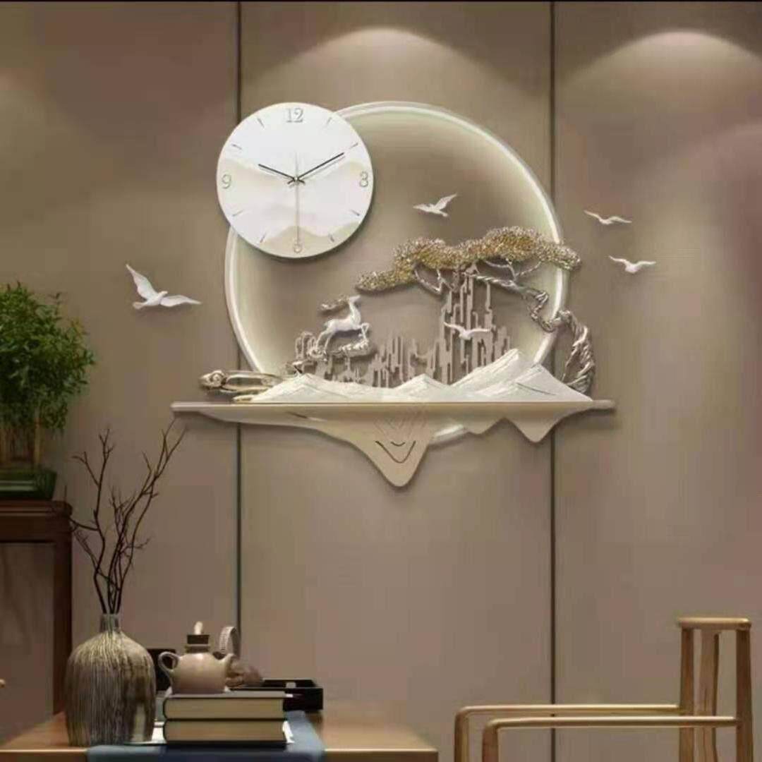 新中式玄关饭厅墙面装饰品3d立体圆形壁饰背景墙壁饰铁艺钟 钟饰