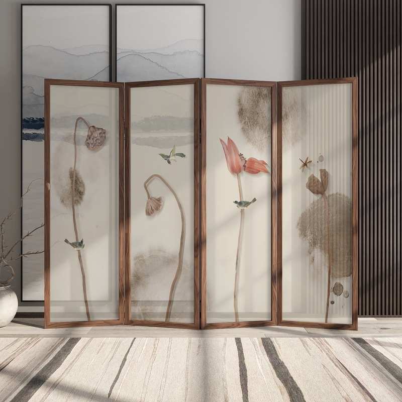 中式屏风隔断客厅进门玄关布艺遮挡简约现代实木折叠移动折屏莲藕