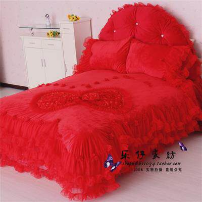 正品罩冬床裙式新款绗缝花边四件套少心双面女绒床单床被紫色套家