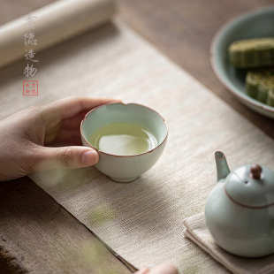 天青釉汝窑主人杯开片可养陶瓷小茶杯品茗杯单杯功夫茶具个人杯