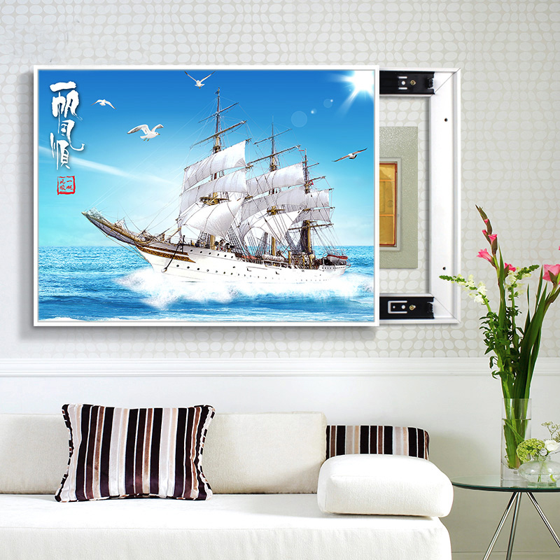 客厅餐厅可推拉电表箱遮挡装饰画简约挂画液压一帆风顺免打孔壁画