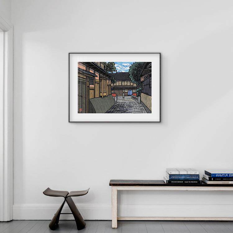 现代日式浮世绘写实风景装饰画中古风村庄天空海洋挂画客厅卧室