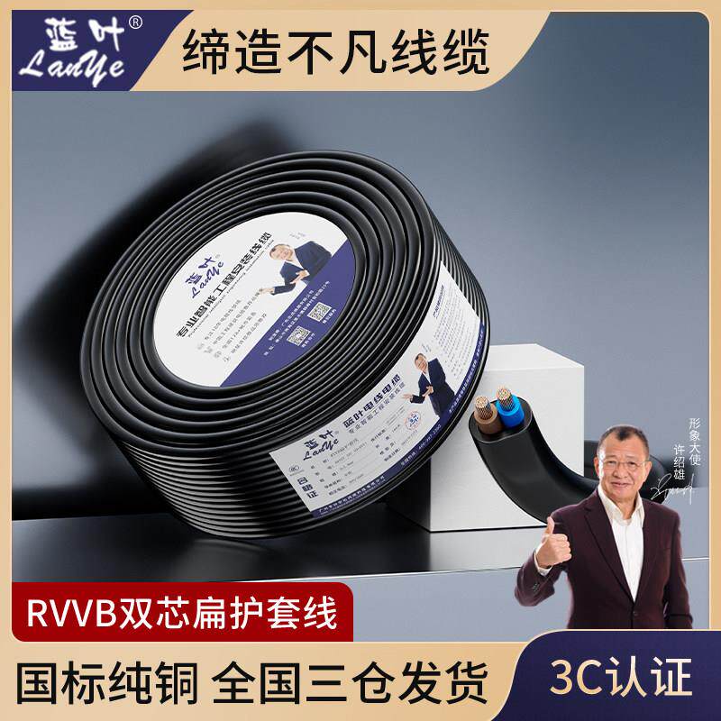 国家标准纯铜2芯软护电源线Rvvb2*0.5监控电源线灯头线200m无氧铜
