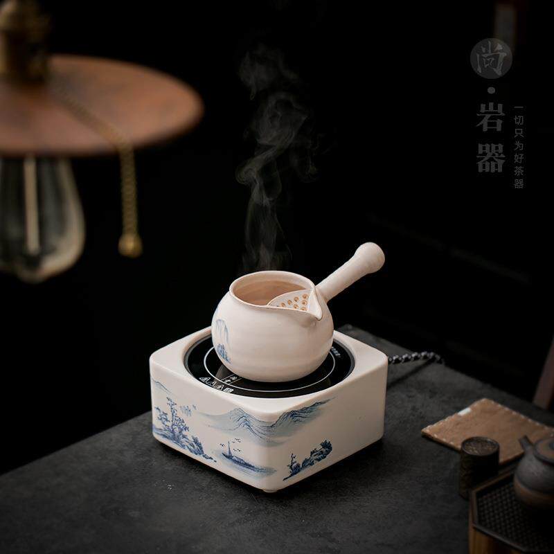复古白色带过滤茶壶陶瓷单壶电陶炉炭火加热煮茶壶陶壶围炉煮茶器