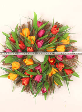 40CM橘黄色藤编郁金香花环家居客厅前门装饰花环