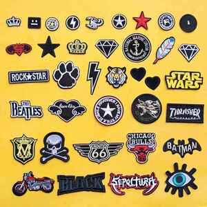 自粘黑色刺绣徽章布贴羽绒服衣服牛仔裤补丁贴修补破洞时尚装饰贴