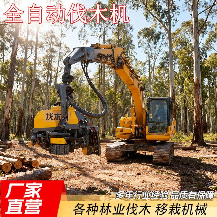 挖掘机全自动伐木机园林树木砍伐割树机木头去枝断头伐木抱夹锯