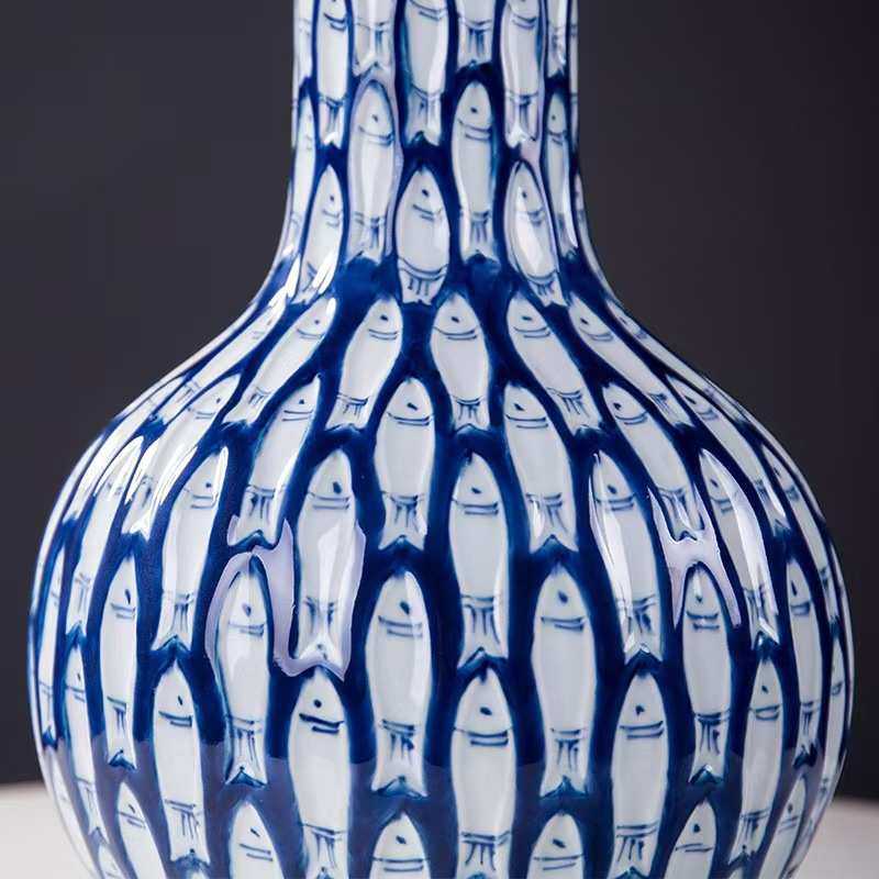 景德镇陶瓷花瓶秦华鱼瓶新中式花瓶高级感客厅装饰酒柜瓷器摆件,家居饰品,花瓶,淘宝优惠券,粉丝福利购,淘宝优惠卷