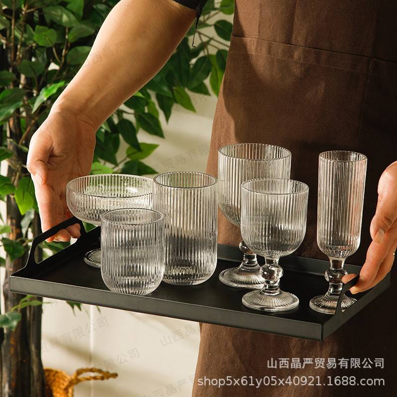 欧式竖纹原色料酒杯口杯香槟杯冰淇淋碗创意高雅家用酒店酒具