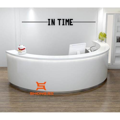 弧形烤漆前台圆形接待台半圆办公桌医院大厅咨询台白色简约服务台