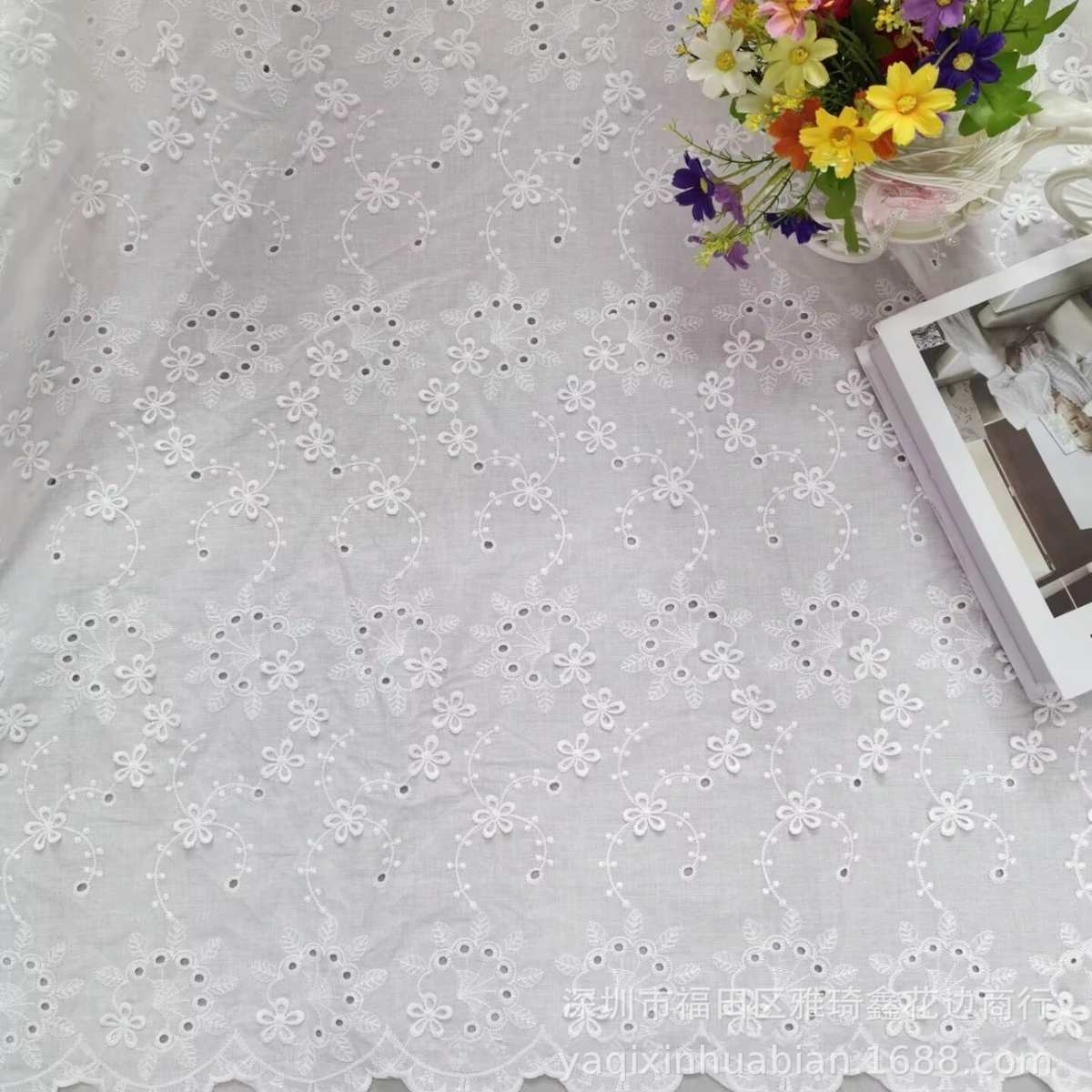 上新9088棉布立体花刺绣 精梳棉布棉线刺绣花边棉布棉线绣花布