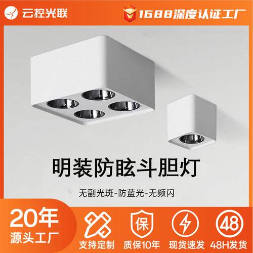 全光谱四头斗胆筒灯明装智能防眩全光谱护眼客餐厅卧室方形射灯