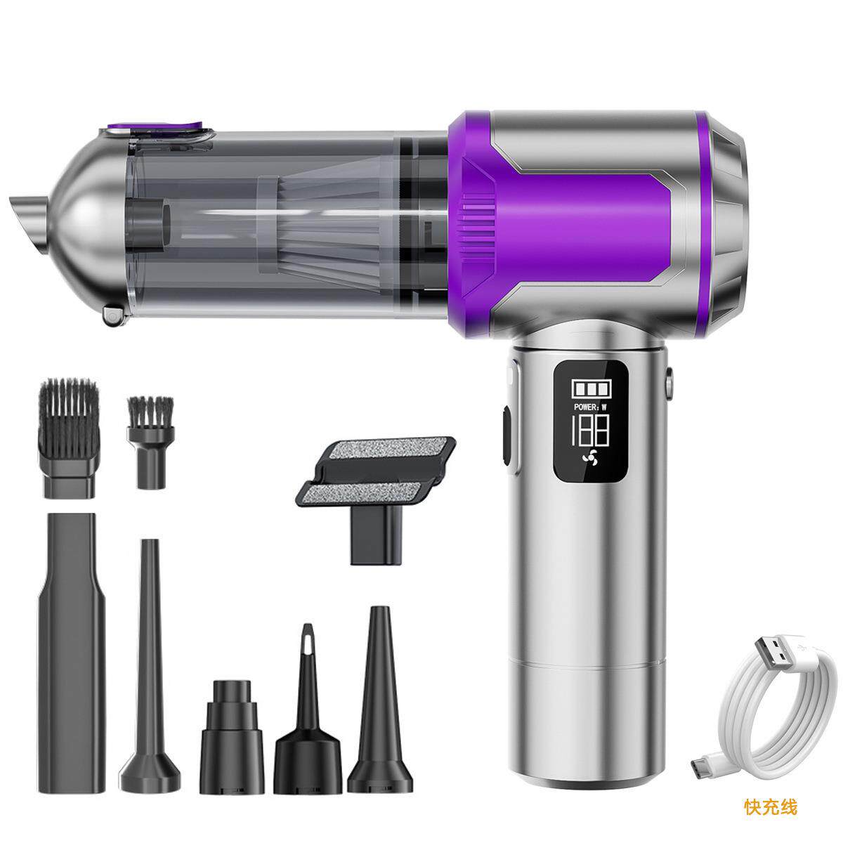 车载吸尘器无线数显屏显示大功率无刷电机真空家用手持吹尘机跨境