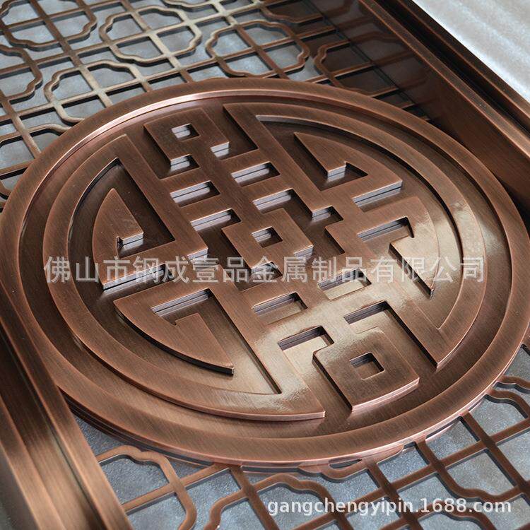 玄关不锈钢屏风中式古铜屏风隔断酒店客厅镂空组合家用隔断厨房装