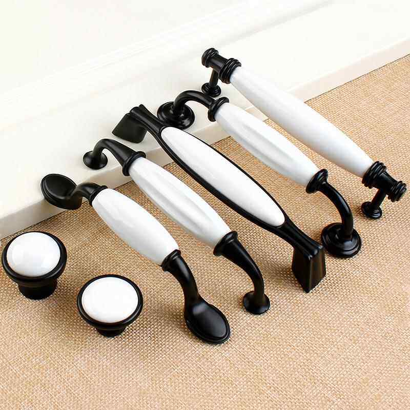 现代简约韩式田园黑白陶瓷拉手简约欧式家具橱柜抽屉纯白陶瓷把手