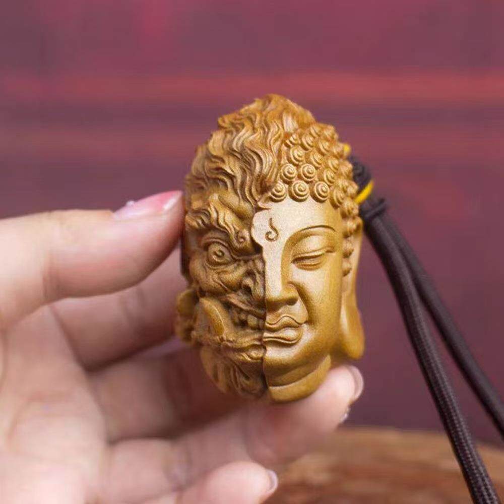 正宗老山檀香木雕一念之间手把件佛头佛魔文玩实木挂件雕刻工艺品