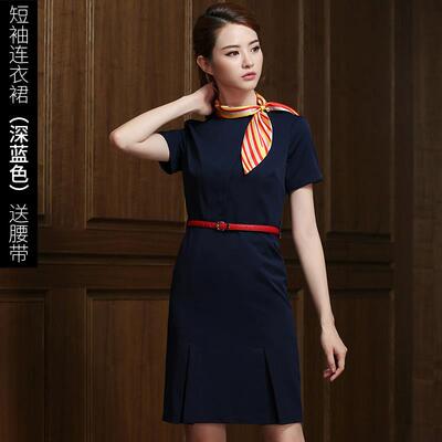 高档职业灰连气衣裙海制航空姐服高端色质酒店前台售楼部置业工作