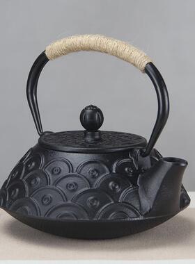 800ml鱼鳞纹 经典款带过滤网日式煮水泡茶家用养生铸铁壶茶壶茶具