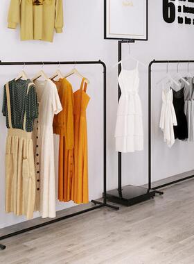落地式女挂衣服装店衣架展示架 高档覆古铁艺服装架子货架侧挂架