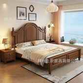 法式 床15高.米单人1.8米人主卧床气压箱 中古胡桃木双色实木3628