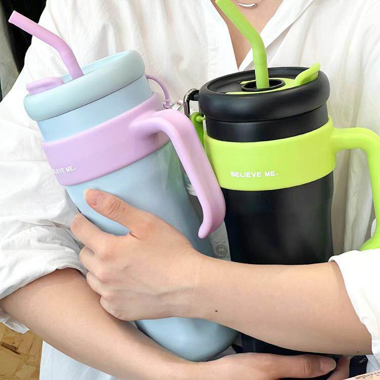 巨无霸保温杯女生高颜值大容量316不锈钢办公室带手柄吸管水新款