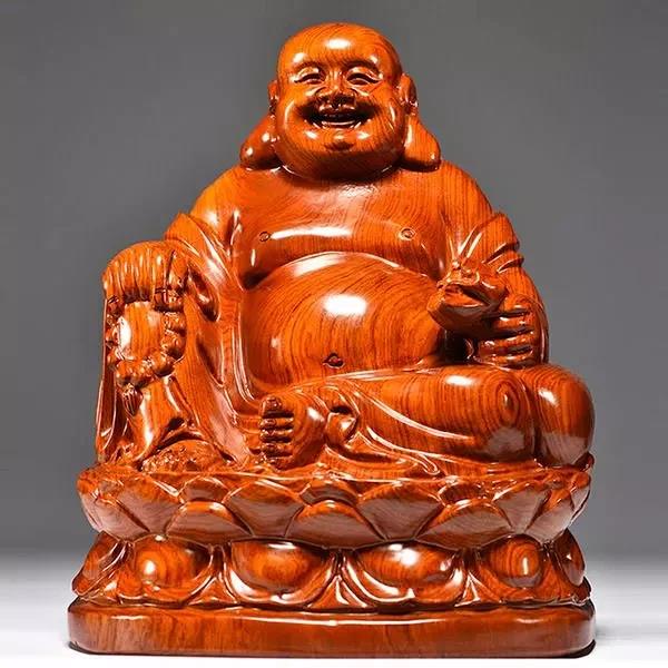 花梨木雕弥勒佛像摆件坐莲笑佛实木质雕刻家居客厅红木工艺品