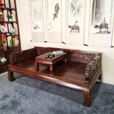 罗汉床老榆木中式仿古雕花沙发床实木休闲床榫卯明清古典贵妃床榻