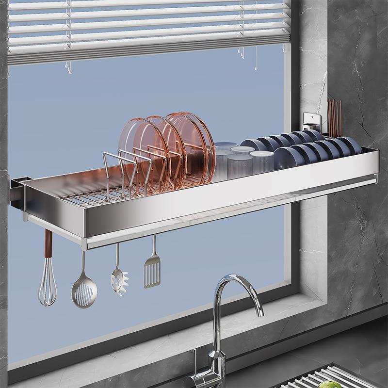 3放4不锈钢窗台物置架24款窗户窗户壁挂式水0槽碗盘碗碟碗筷沥水