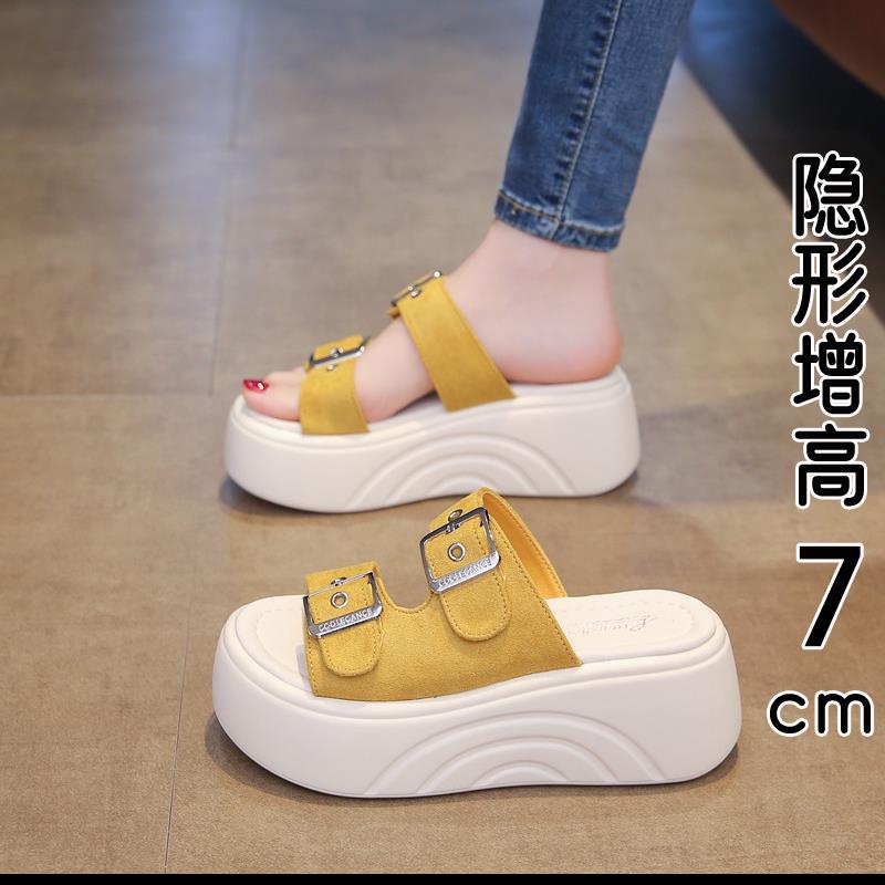 香港真皮厚底增高凉拖鞋女夏外穿2026新款仙女风配裙子松糕沙滩鞋