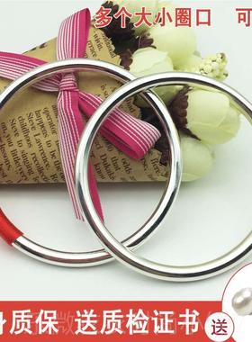 新款圈亮足银9999手实心光圆条纯银镯子闭口封口传承面节镯日礼物