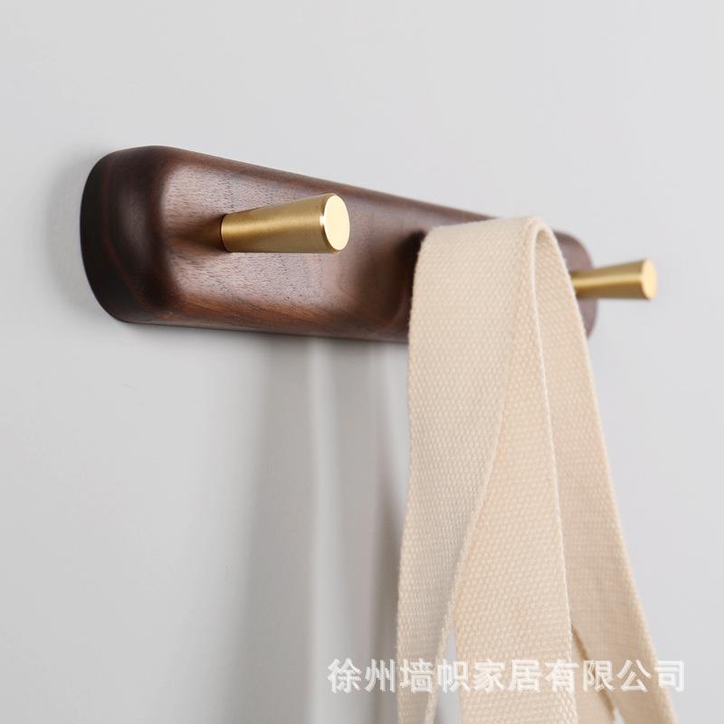 北欧实木黄铜排挂衣钩巾钩毛新黄铜直墙壁厨房免打孔衣服钩门后挂