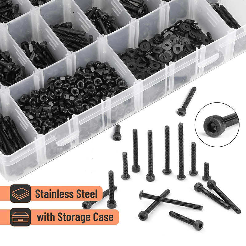 头1590pcs盒装热销扣头螺丝六角螺母合金钢平垫装套纽圆柱内