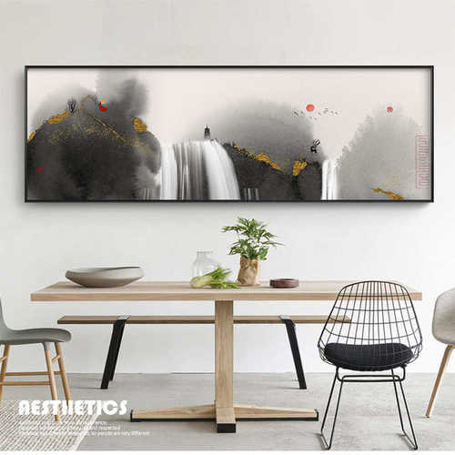 可批发尺寸中式挂画客厅装饰画黑白水墨画禅意山水画书房茶室壁画