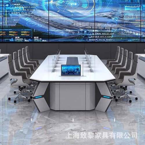 烤漆无纸化会议桌现代简约长桌多人会议中控电脑桌商务烤漆控制台