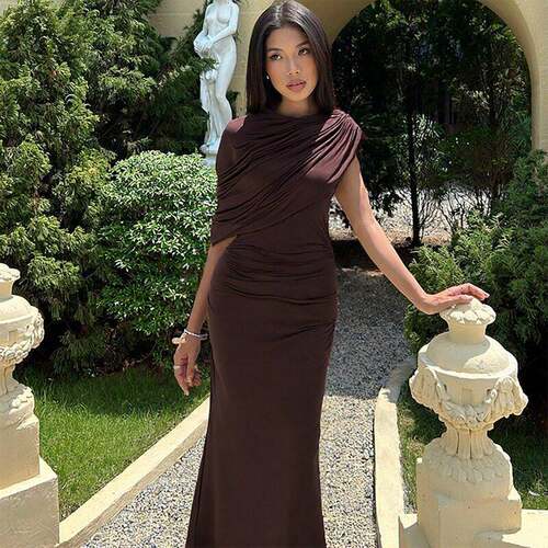 Womens Asymmetric Ruffles One Shoulder Sleeveless Mermaid