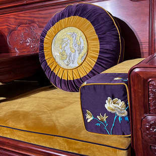 刺绣靠垫中式感家具沙发垫通用抱枕套四季红木垫包背实木枕高级软