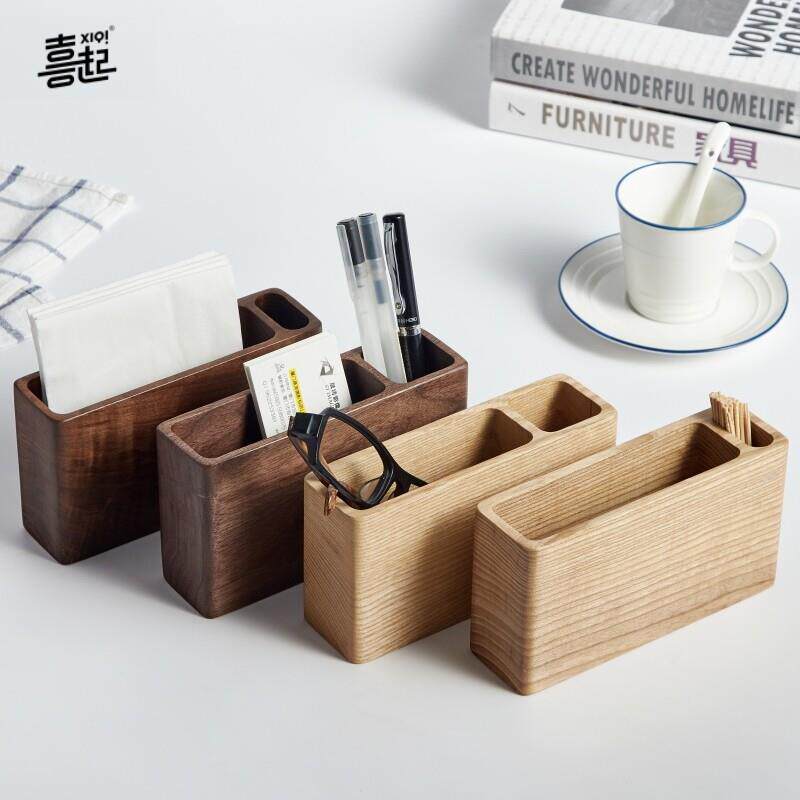 喜起黑胡桃实木笔筒饭厅纸巾盒牙签盒杂物收纳盒木质桌面纸巾架