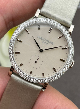 98新31mm百达翡丽古典系列18k白金镶钻7120G手动机械女表原钻