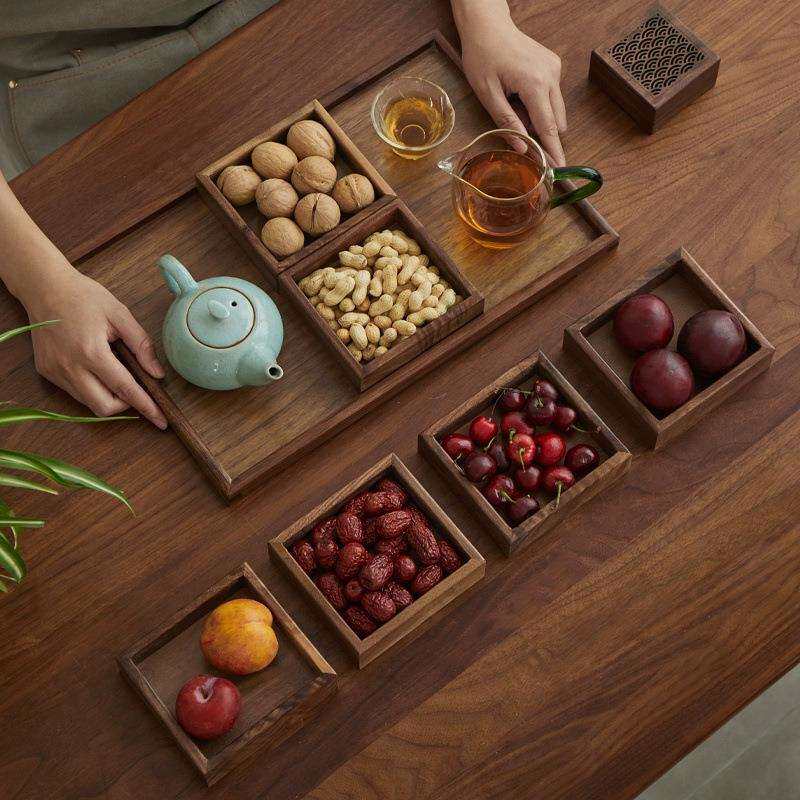 胡桃木木质糖果点心盘托盘六格坚果干果盘收纳盒实木水果盘木盘子