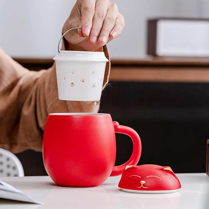 陶瓷杯泡茶马克杯茶杯创意带盖办公室茶水分离过滤水杯子周庆礼品